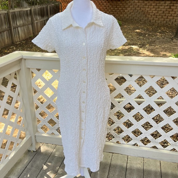 Anthropologie Women Collared Textured Midi Shirt Dress White SZ Small Short Slve - Picture 12 of 13